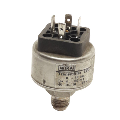 Used Wika ECO-1 Pressure Transmitter 0-10bar Range, 4-20mA Output, 10-30VDC, 1/4"NPT