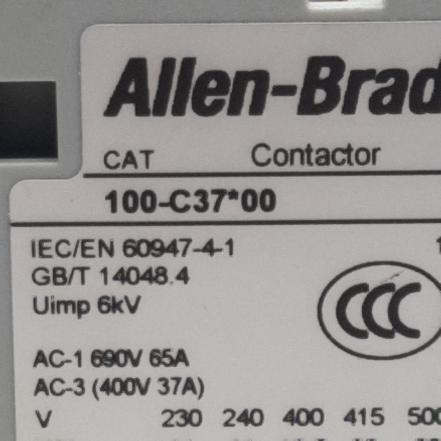 Used Allen Bradley 100-C37D00 Contactor, 3-Pole, 37A 600VAC, 110-120VAC Coil