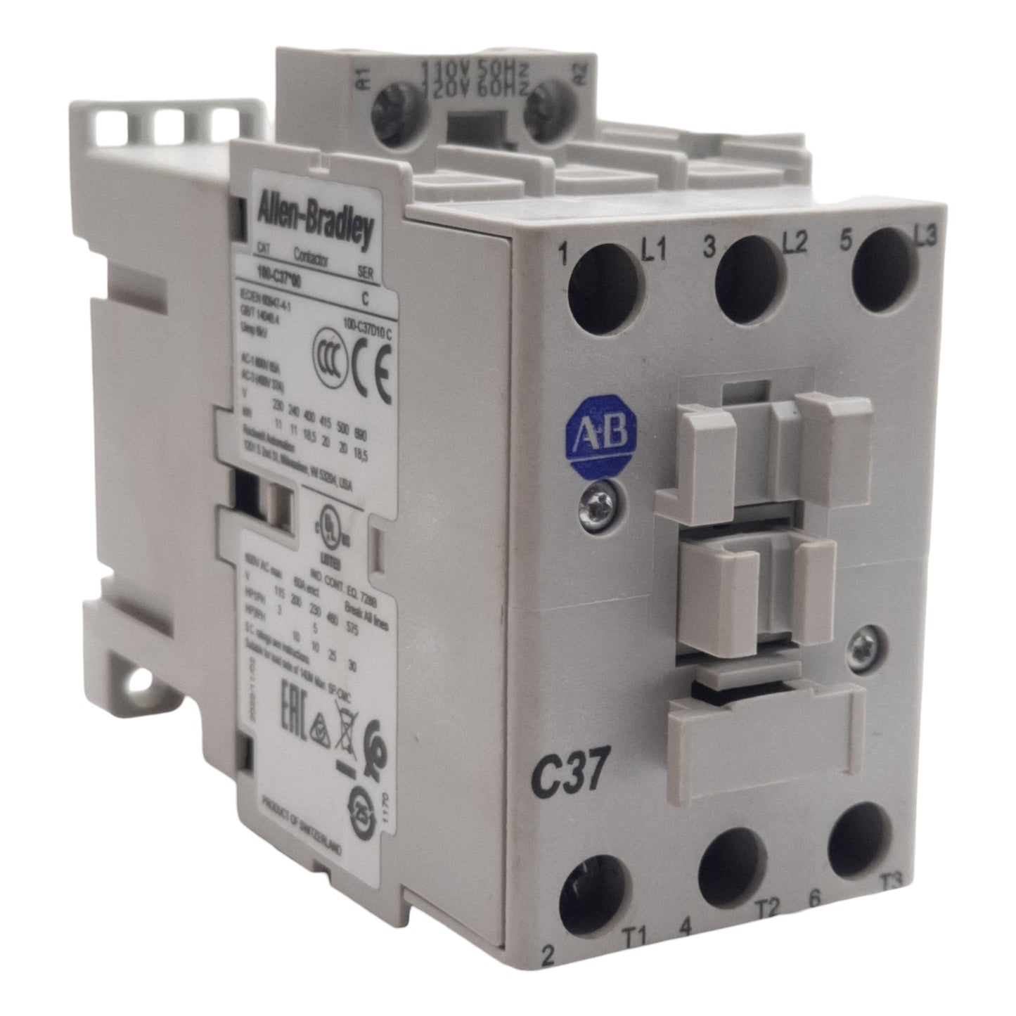 Used Allen Bradley 100-C37D00 Contactor, 3-Pole, 37A 600VAC, 110-120VAC Coil