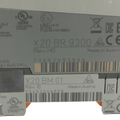 Used B&R Automation X20BR9300 X2X Link Bus Receiver 24VDC 0.7 Amp w/ X20BM01 Module