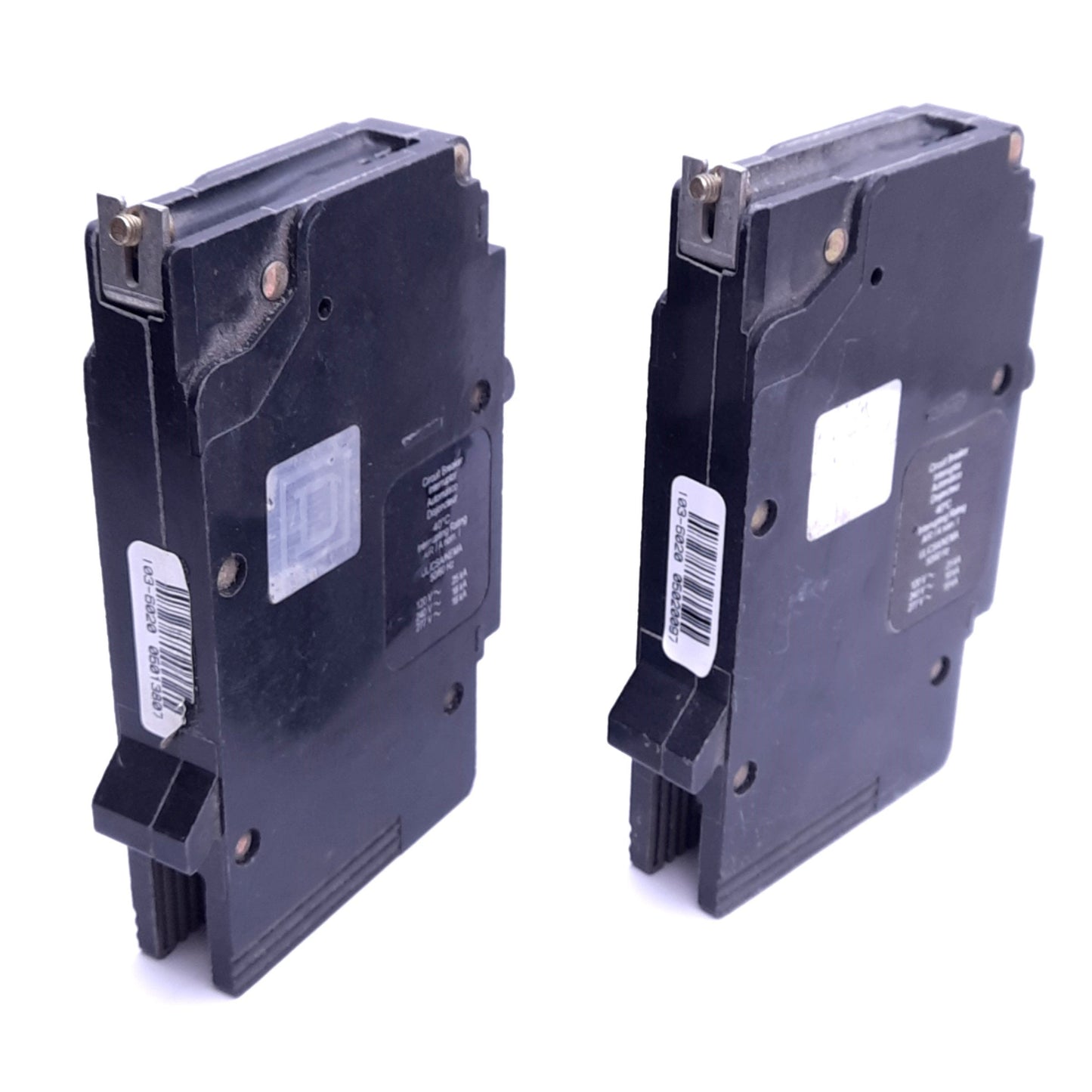 Used Lot of 2 Schneider EDB14020 Circuit Breakers, 1-Pole, 20A, 277VAC, Bolt-On