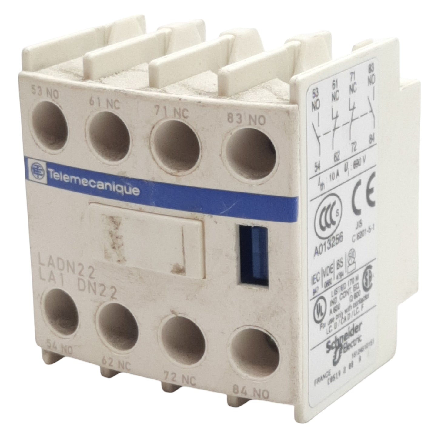 Used Telemecanique LADN22 Auxiliary Contact Block, 2N.O. + 2N.C., 10A 690VAC