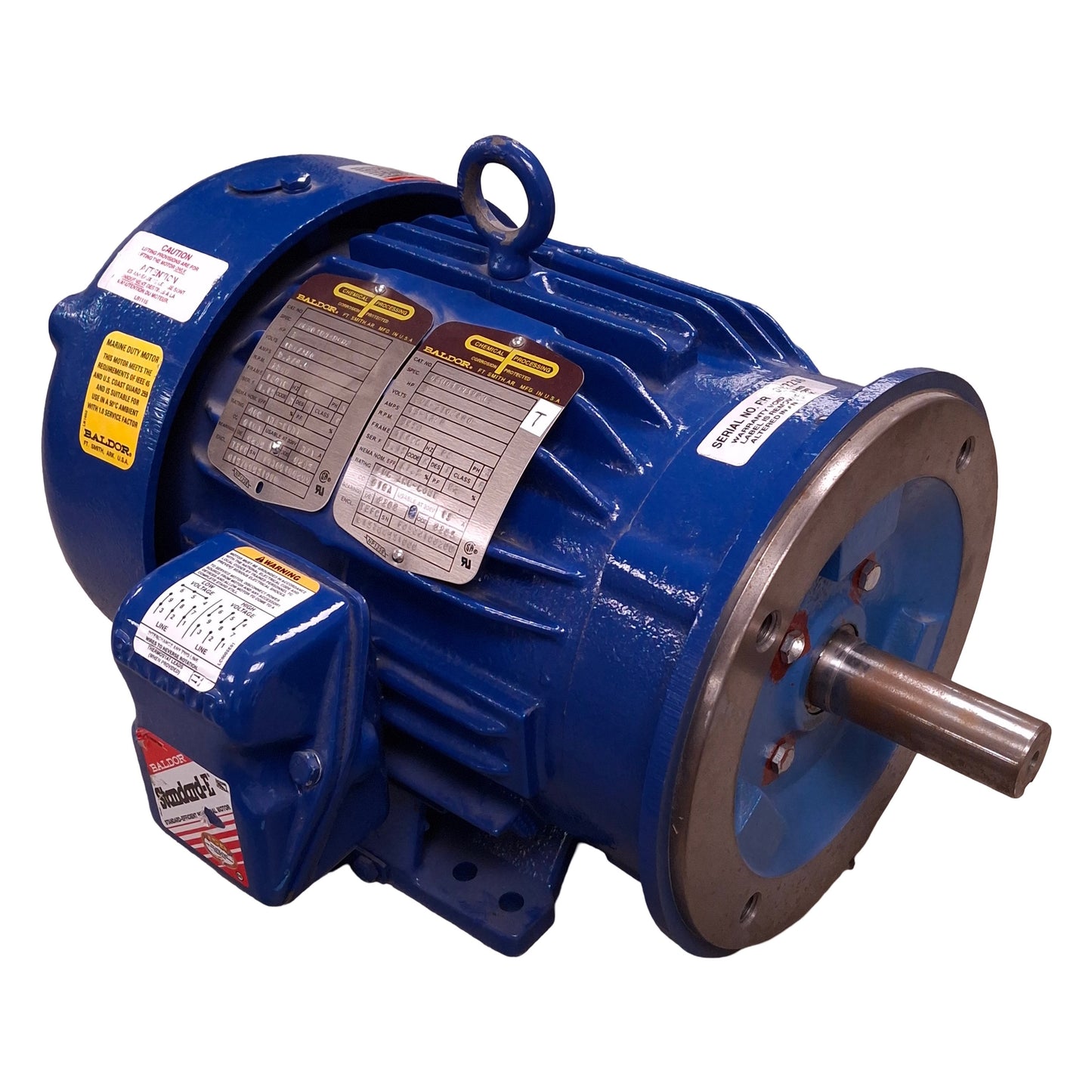 Used Baldor 06H019W396H2 Marine Duty Motor, 3Ø 208-230/460VAC, 5HP, 3450RPM, 184TC