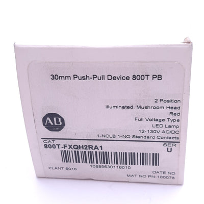 New Allen Bradley 800T-FXQH2RA1, Push/Pull E-Stop Switch, ø30mm, 1NCLB 1NO, 130V