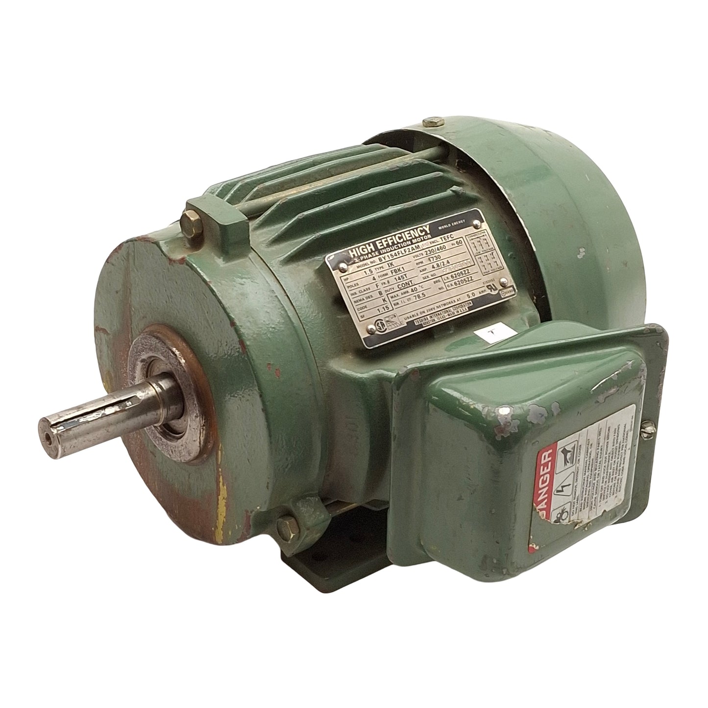 Used Toshiba BY154FLF2AM Induction Motor, 3Ø 230/460VAC, 1.5HP, 1730RPM, TEFC, 145T