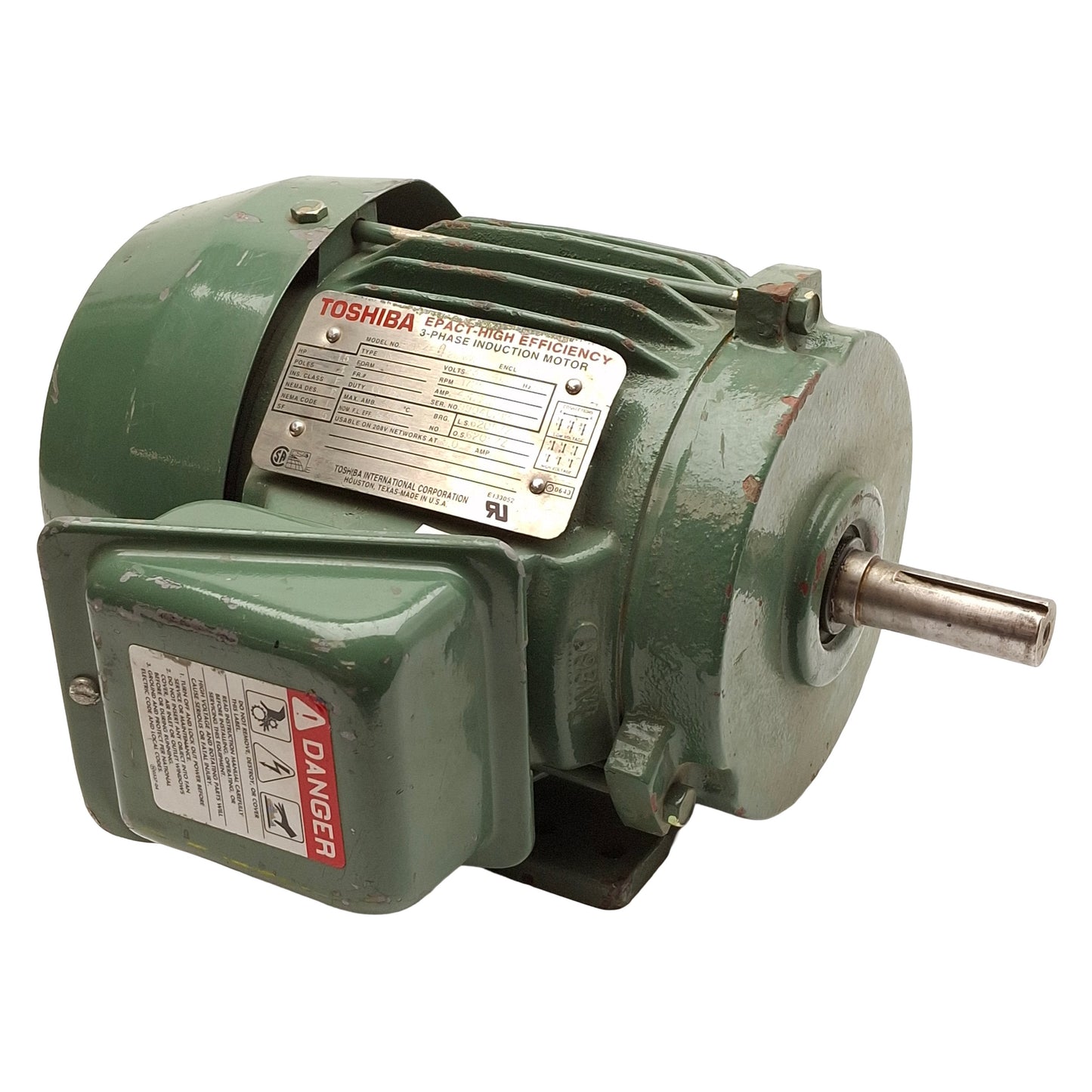 Used Toshiba BY154FLF2UMW Induction Motor, 3Ø 230/460VAC, 1.5HP, 1725RPM, TEFC, 145T