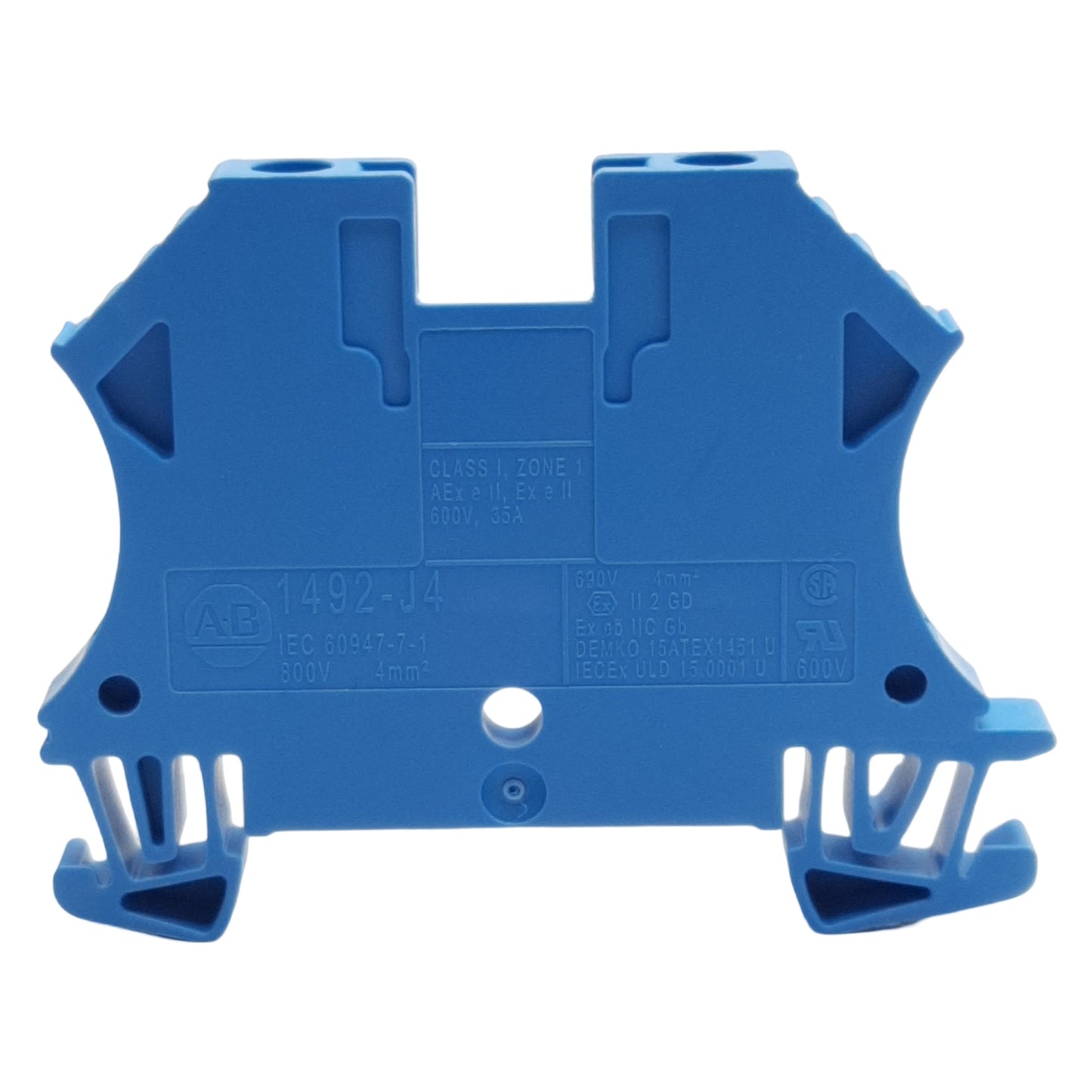 New Lot of 15 Allen Bradley 1492-J4 Terminal Block, 1-Pole, 35A 600VAC/VDC, Blue