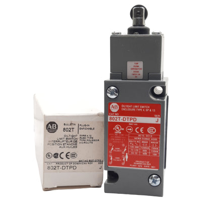 Used Allen Bradley 802T-DTPD Oiltight Limit Switch, 4-Circuit 2NO + 2NC, 10A 240VAC