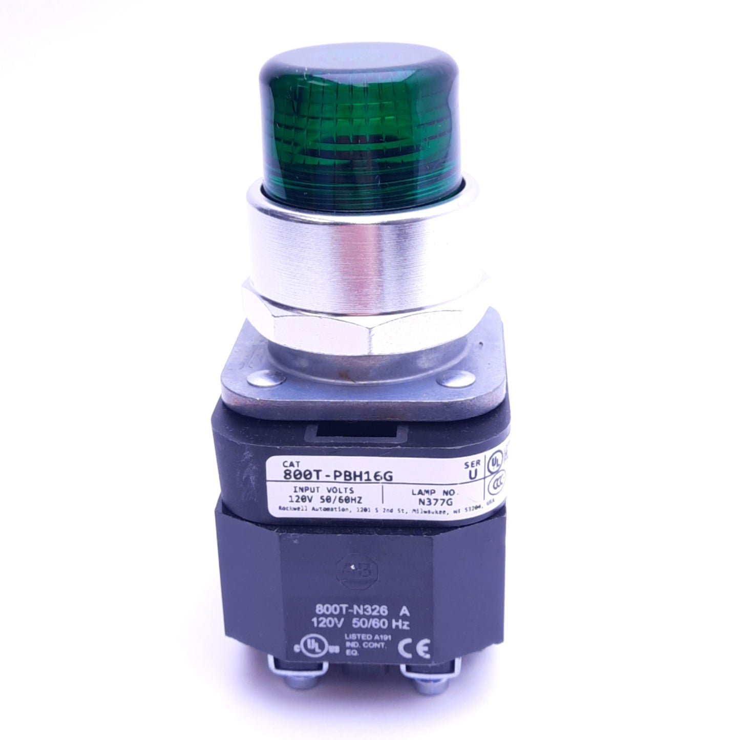 New Allen Bradley 800T-PBH16G Illuminated Pushbutton Switch, ø30mm, 1NC 1NO, 120VAC