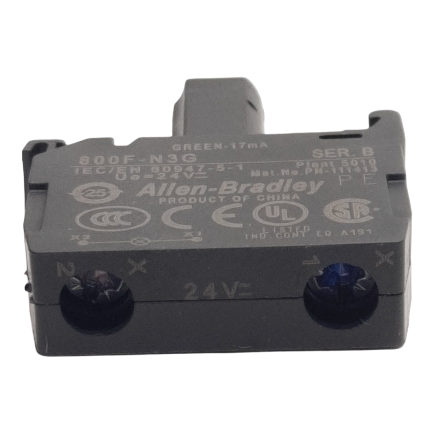 Used Allen Bradley 800F-N3G LED Module, Green 17mA, 24VAC/VDC, 22mm, Latch Mount