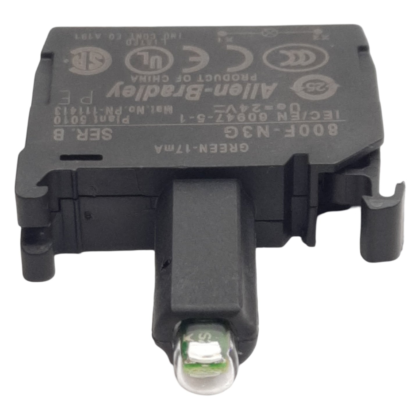 Used Allen Bradley 800F-N3G LED Module, Green 17mA, 24VAC/VDC, 22mm, Latch Mount