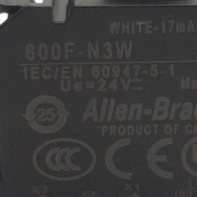 Used Allen Bradley 800F-N3W LED Module, White 17mA, 24VAC/VDC, 22mm, Latch Mount