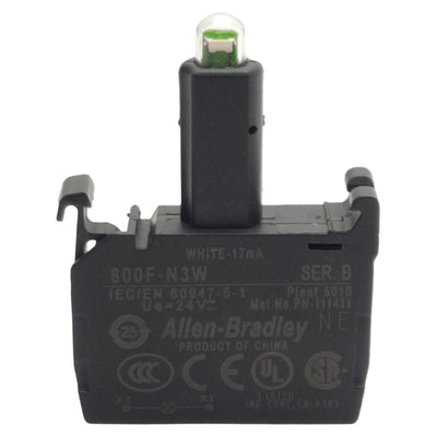 Used Allen Bradley 800F-N3W LED Module, White 17mA, 24VAC/VDC, 22mm, Latch Mount