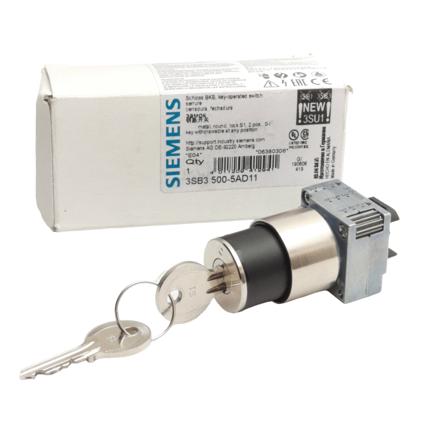 New Siemens 3SB3500-5AD11 Keyed Selector Switch Operator, 2-Position Maint., 22mm