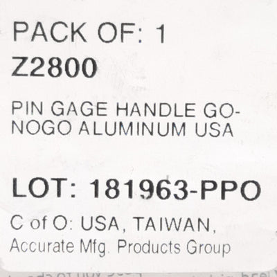 New AMPG Z2800 Accurate Aluminum Pin Gage Handle, Hold Up To 1/32in-1/2in, GO/NO GO