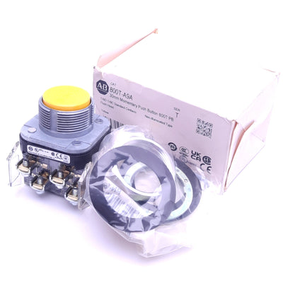 New Allen Bradley 800T-A9A Push Button Switch, ø30mm, 1NO 1NC, 600VAC 10A, Momentary