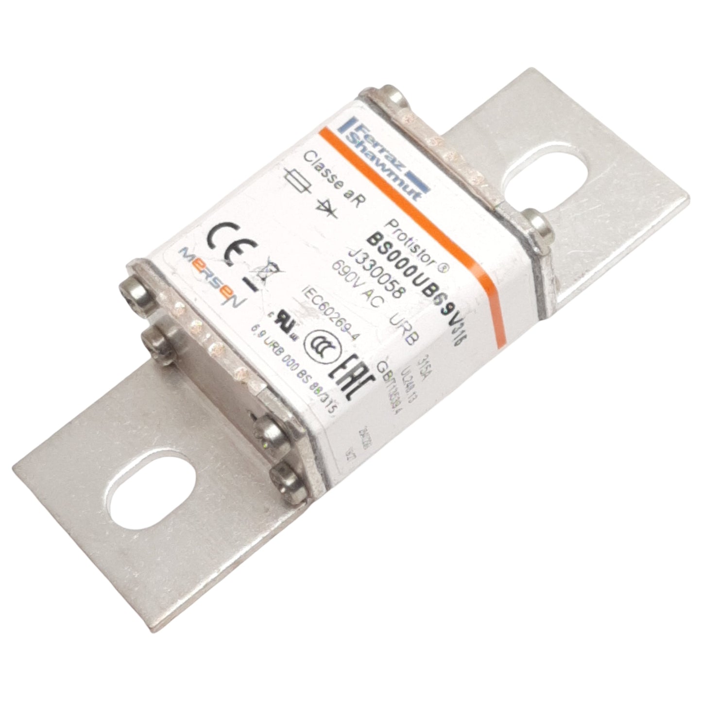 Used Ferraz Shawmut BS000UB69V315 Protistor Fuse, Class aR, 690VAC 315A, Size NH000