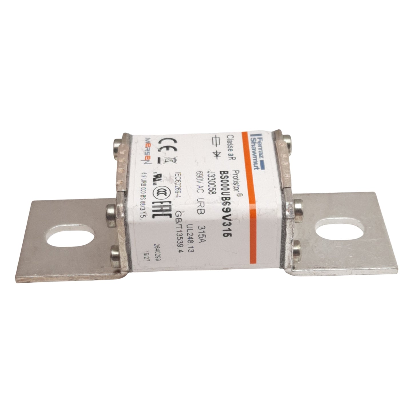 Used Ferraz Shawmut BS000UB69V315 Protistor Fuse, Class aR, 690VAC 315A, Size NH000