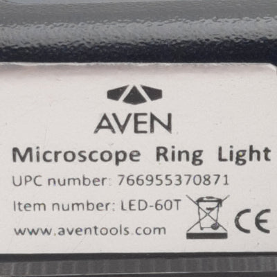 Used Aven LED-60T Microscope Ring Light, 12VDC 4W, 5500K White, ø62mm, 50-160mm Range