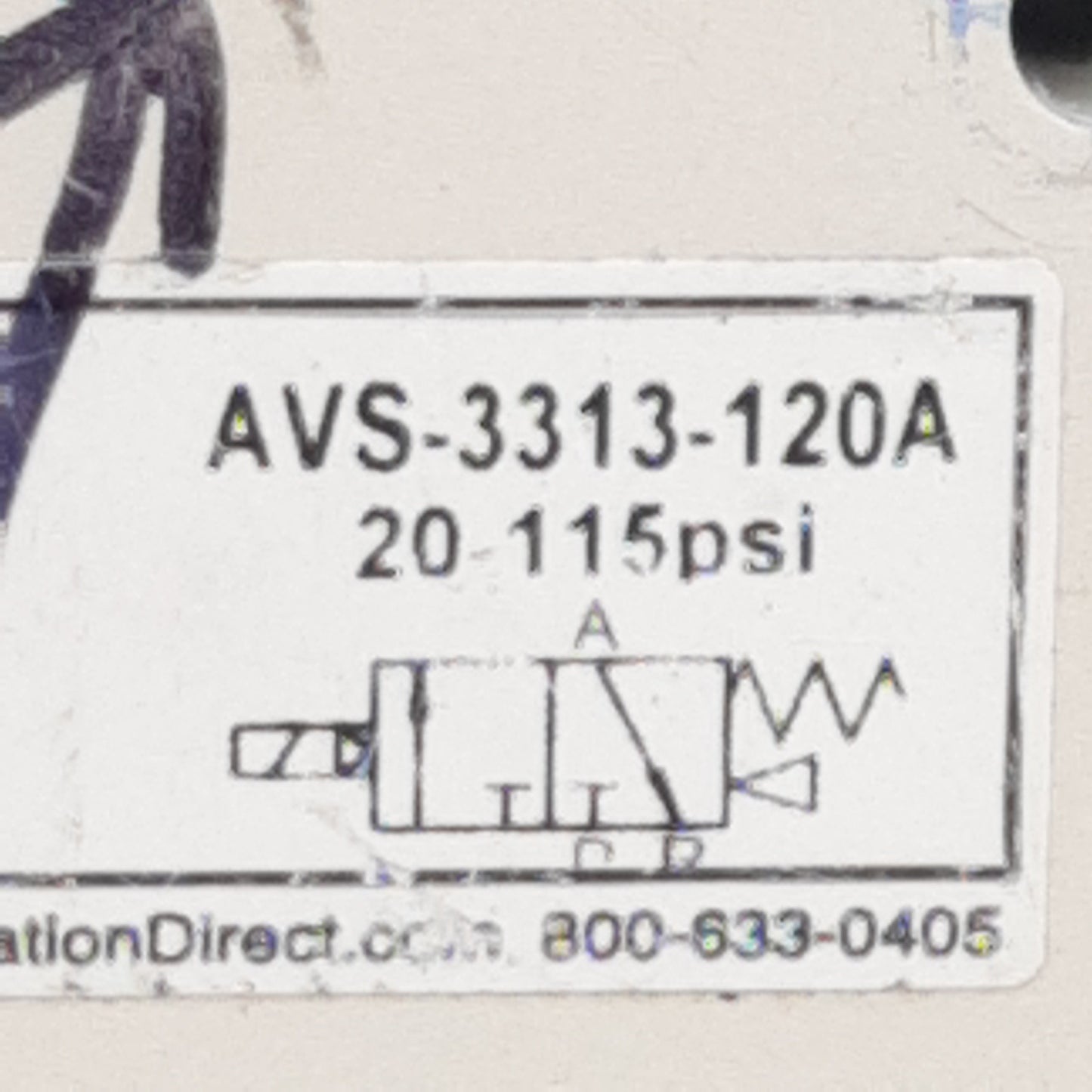 Used Nitra AVS-3313-120A Solenoid Valve, 3-Way 1NC, 20-115psi, 3/8in NPT, 120VAC Coil