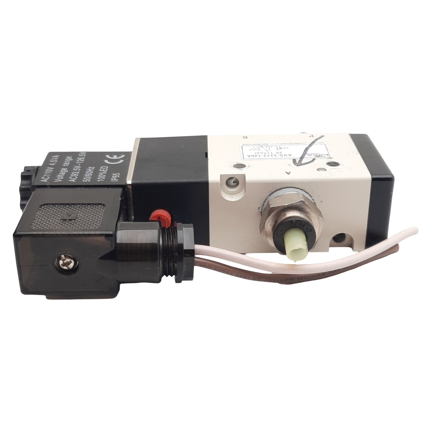 Used Nitra AVS-3313-120A Solenoid Valve, 3-Way 1NC, 20-115psi, 3/8in NPT, 120VAC Coil