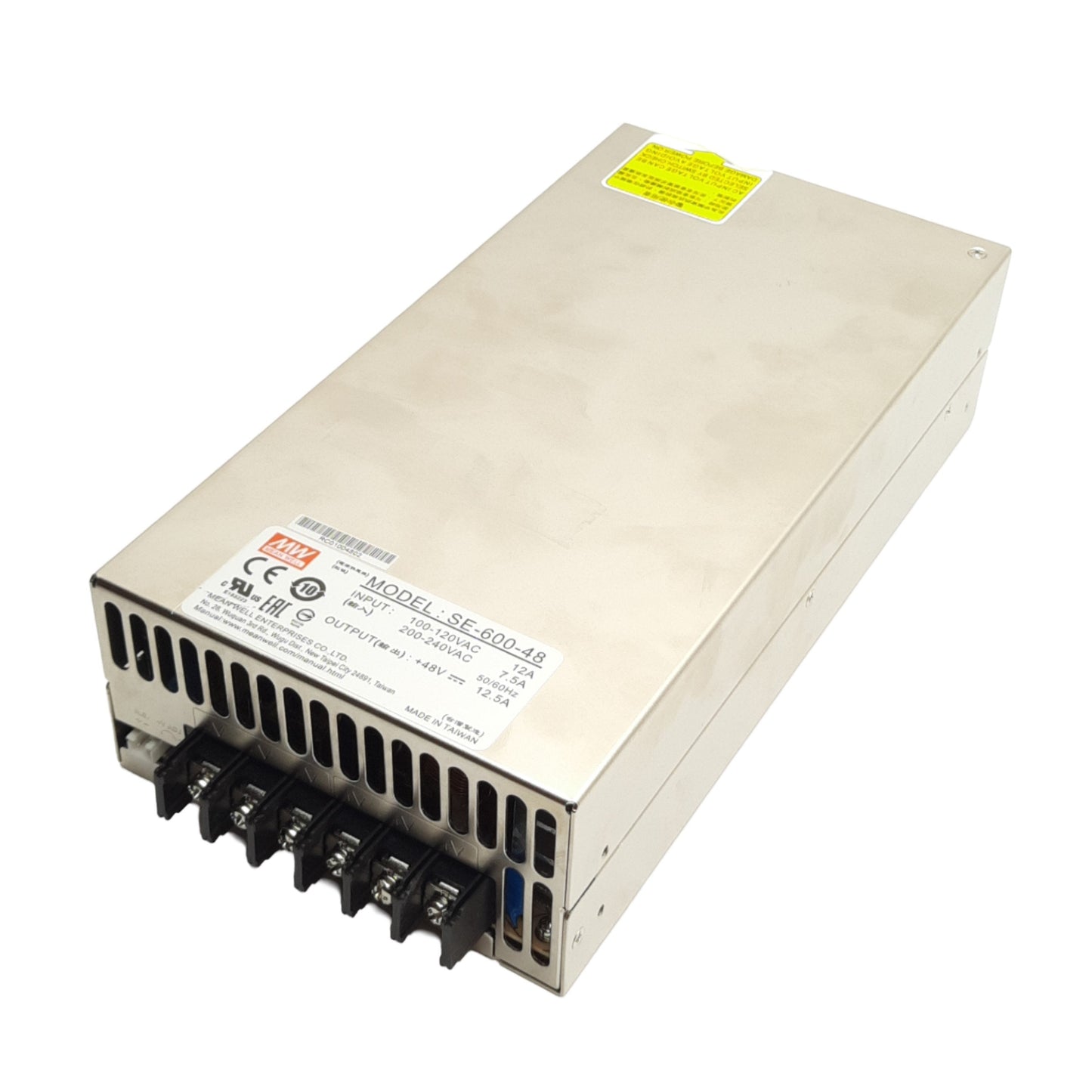 Used Meanwell SE-600-48 AC-DC Power Supply, 100/120 200/240VAC, 48VDC Out 12.5A 600W
