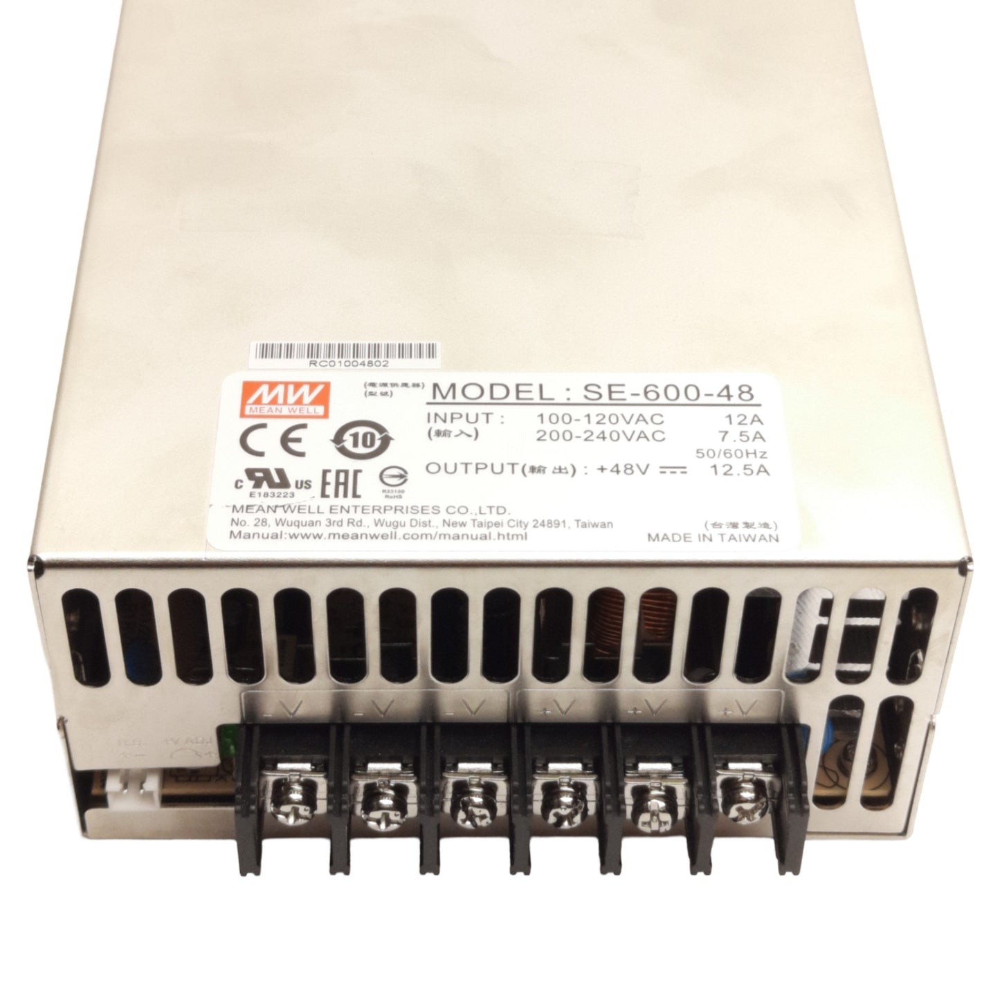 Used Meanwell SE-600-48 AC-DC Power Supply, 100/120 200/240VAC, 48VDC Out 12.5A 600W