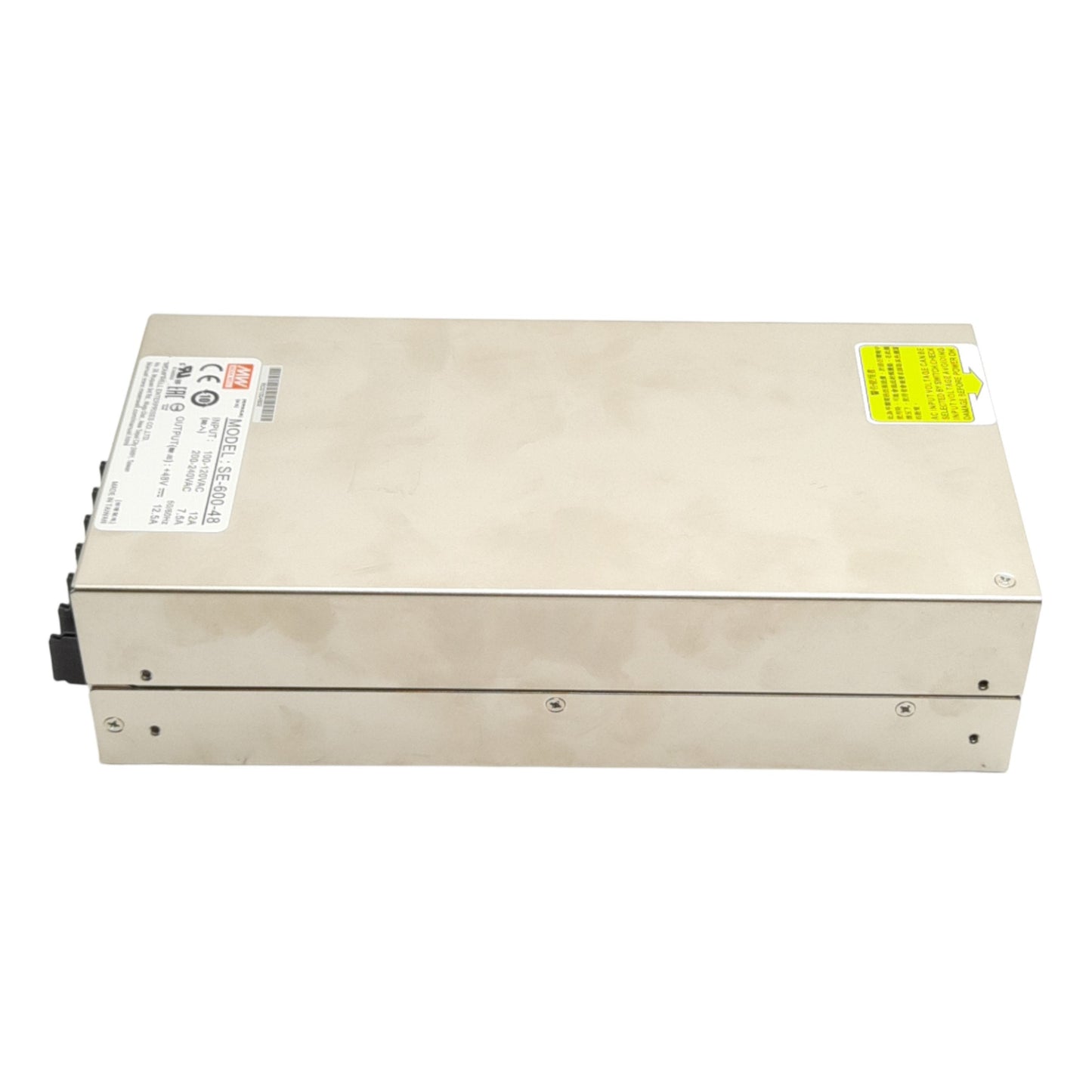 Used Meanwell SE-600-48 AC-DC Power Supply, 100/120 200/240VAC, 48VDC Out 12.5A 600W