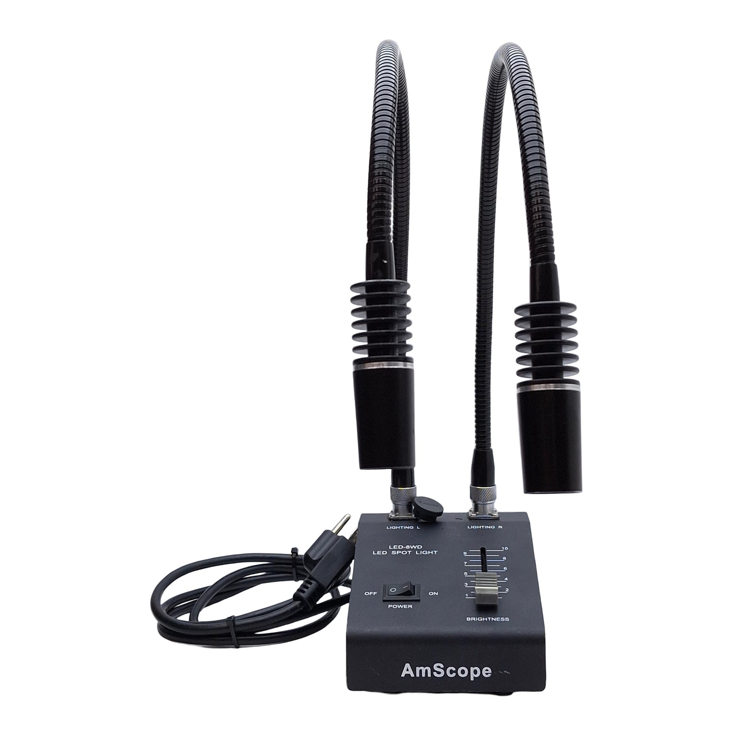 Used AmScope 3WX2pcs Dual-Gooseneck Adjustable Light Source, 6500K White, 100-240VAC