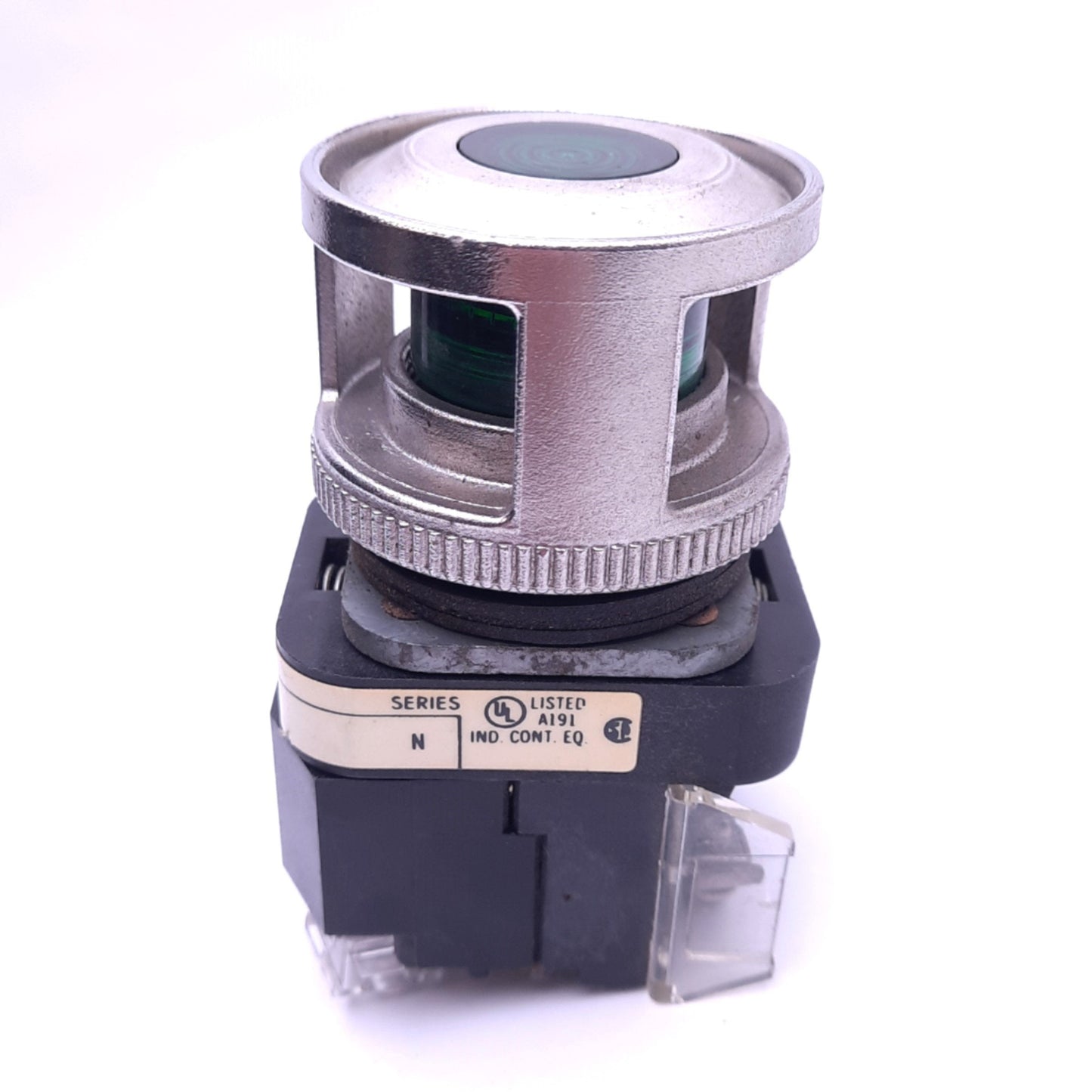 Used Allen Bradley 800T-FXNP16XA7 Pushbutton Switch w/ Guard, ø30mm, 1NC 1NCLB, 120V