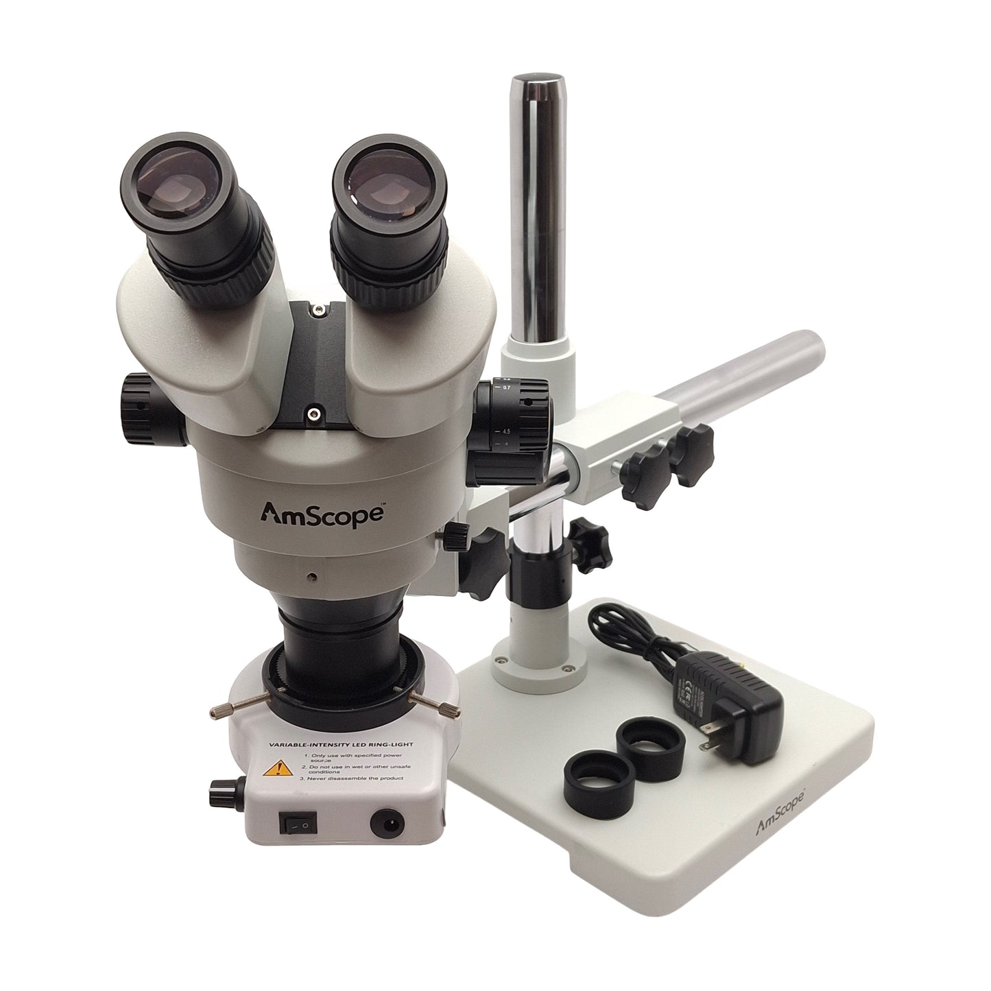 Used AmScope SM-1B Binocular Stereo Microscope w/ Ring Light, 7X-45X, 0.5X Barlow