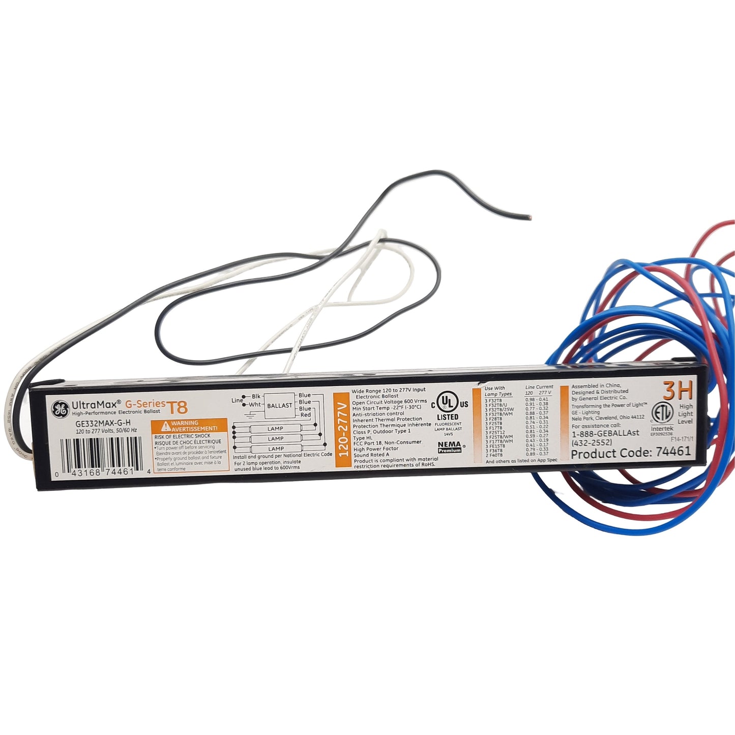 Used General Electric GE332MAX-G-H T8 Electronic Instant Start Ballast, 120-277VAC In