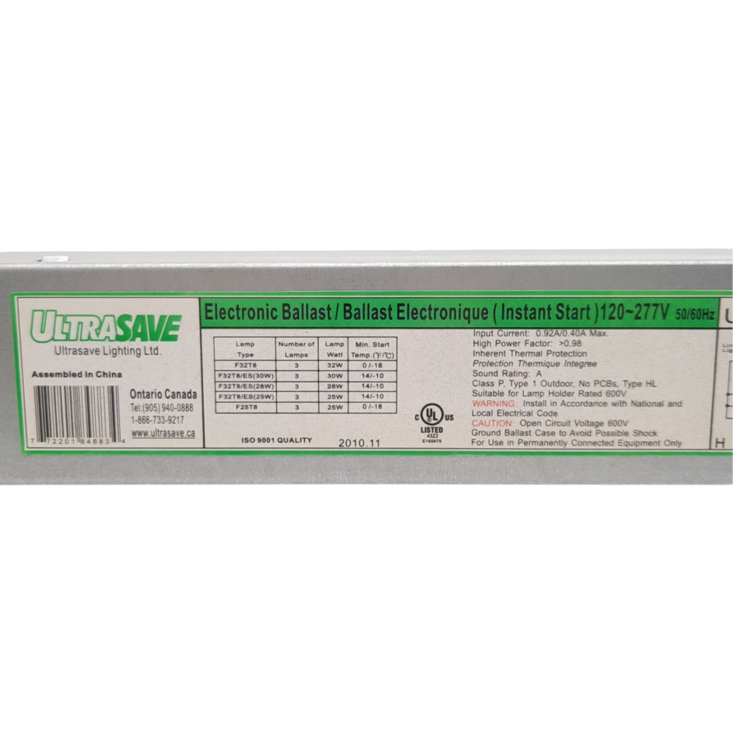 Used Ultrasave UT 332120MH Instant Start Electronic Ballast, 120-277VAC 0.4-0.92A In