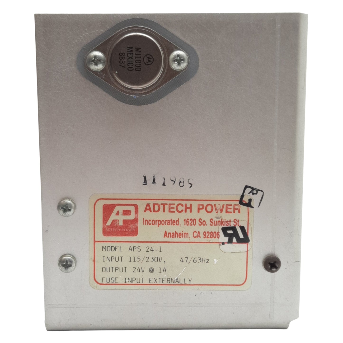 Used Adtech Power APS 24-1 Power Supply, 115/230VAC In, 24VDC 1A Out, Bracket Mount