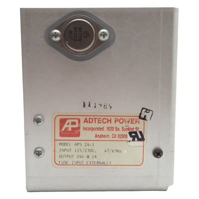Used Adtech Power APS 24-1 Power Supply, 115/230VAC In, 24VDC 1A Out, Bracket Mount