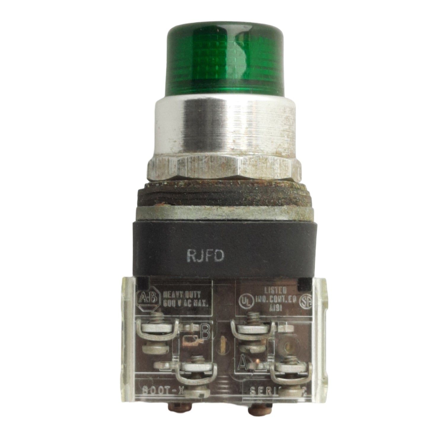 Used Allen Bradley 800T-PTF16 Push/Test Pushbutton, 120VAC Lamp, 1NO/1NC, *No Bulb*