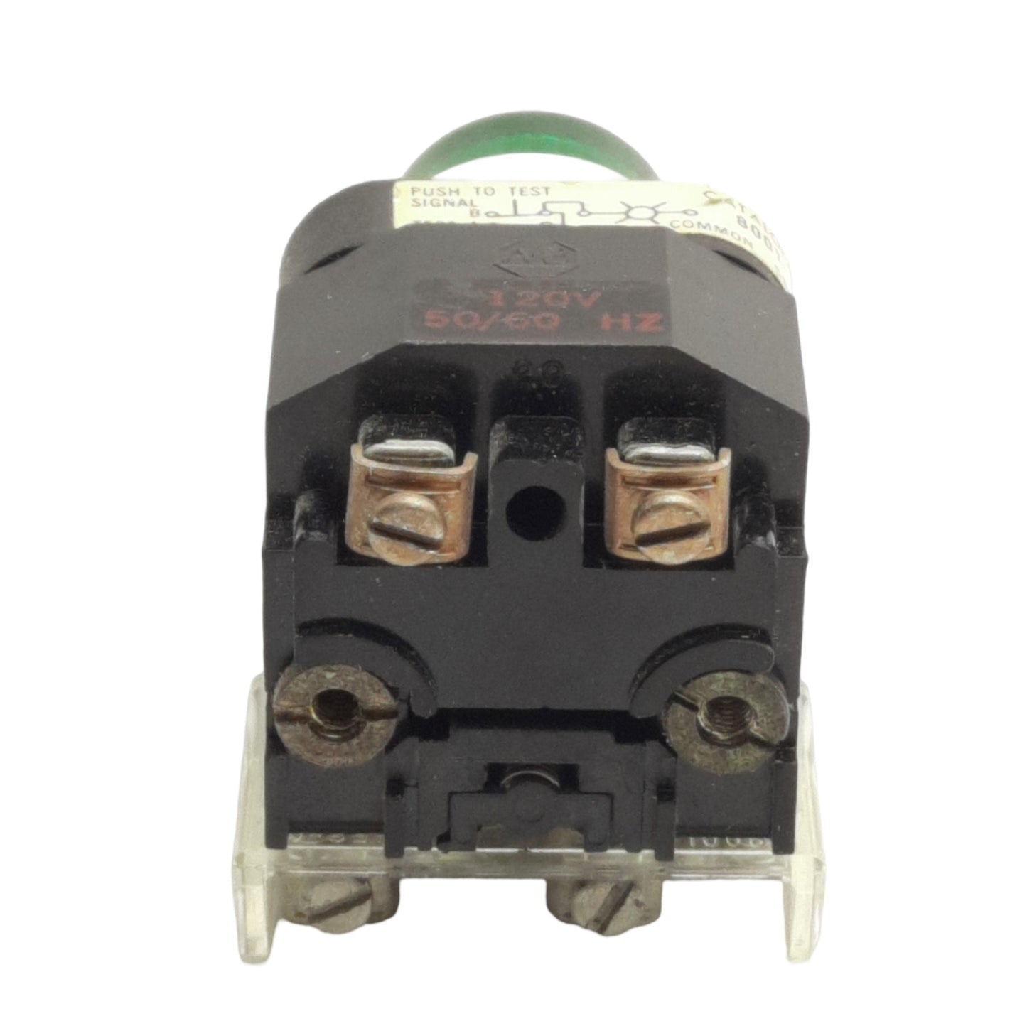 Used Allen Bradley 800T-PTF16 Push/Test Pushbutton, 120VAC Lamp, 1NO/1NC, *No Bulb*