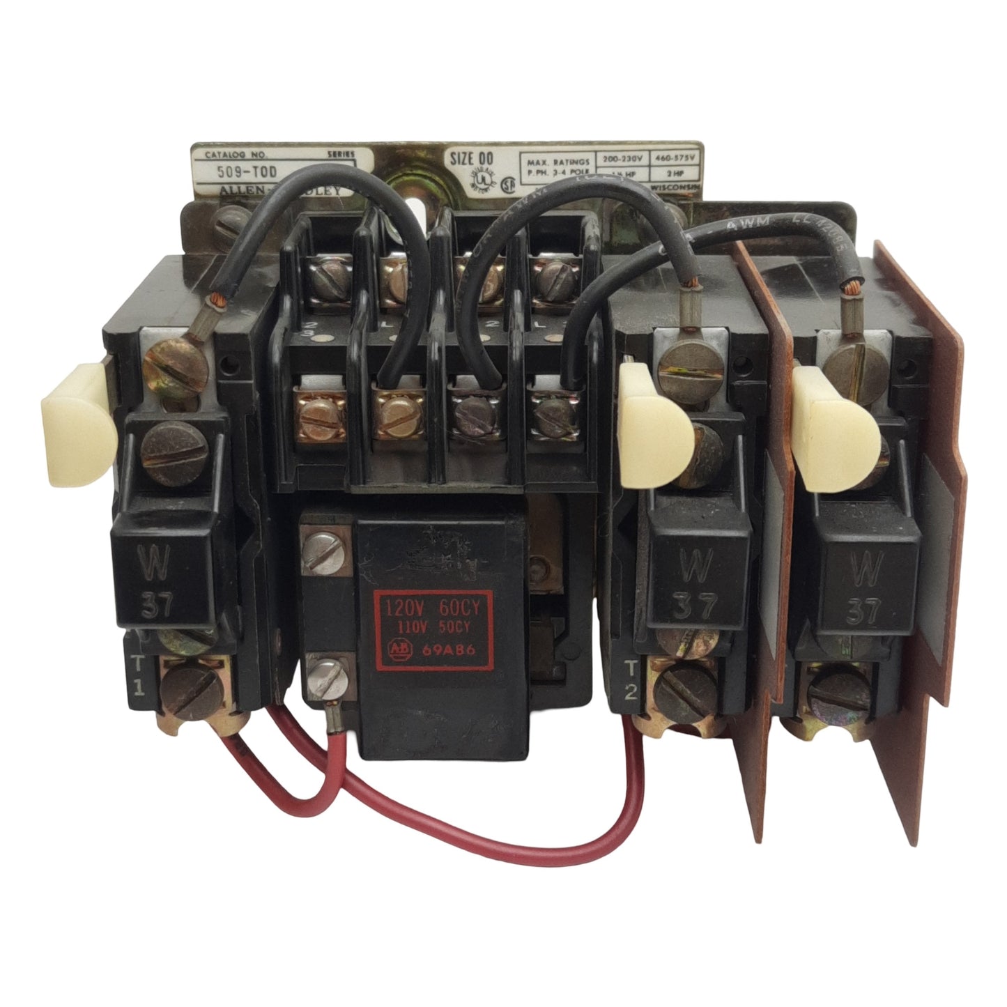 Used Allen Bradley 509-TOD Full Voltage Starter, Size 00, 600VAC 9A, 110/120VAC Coil