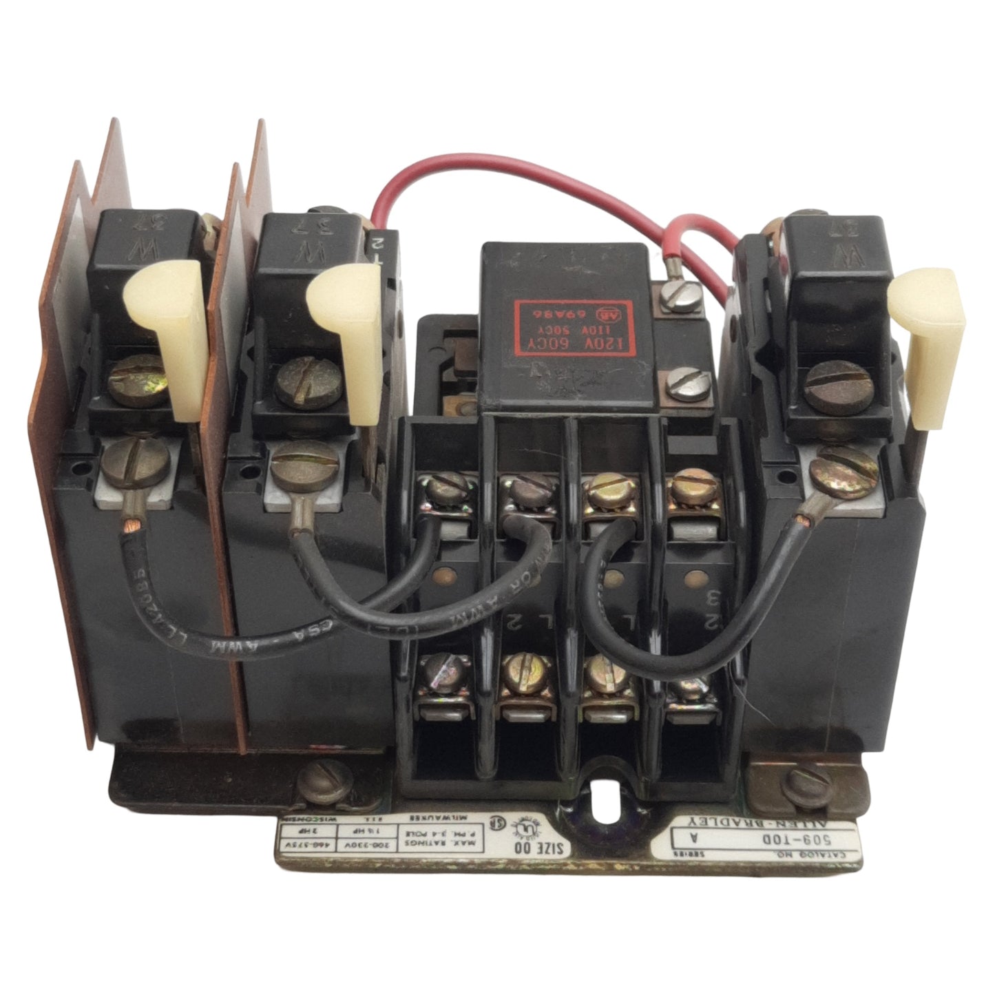 Used Allen Bradley 509-TOD Full Voltage Starter, Size 00, 600VAC 9A, 110/120VAC Coil