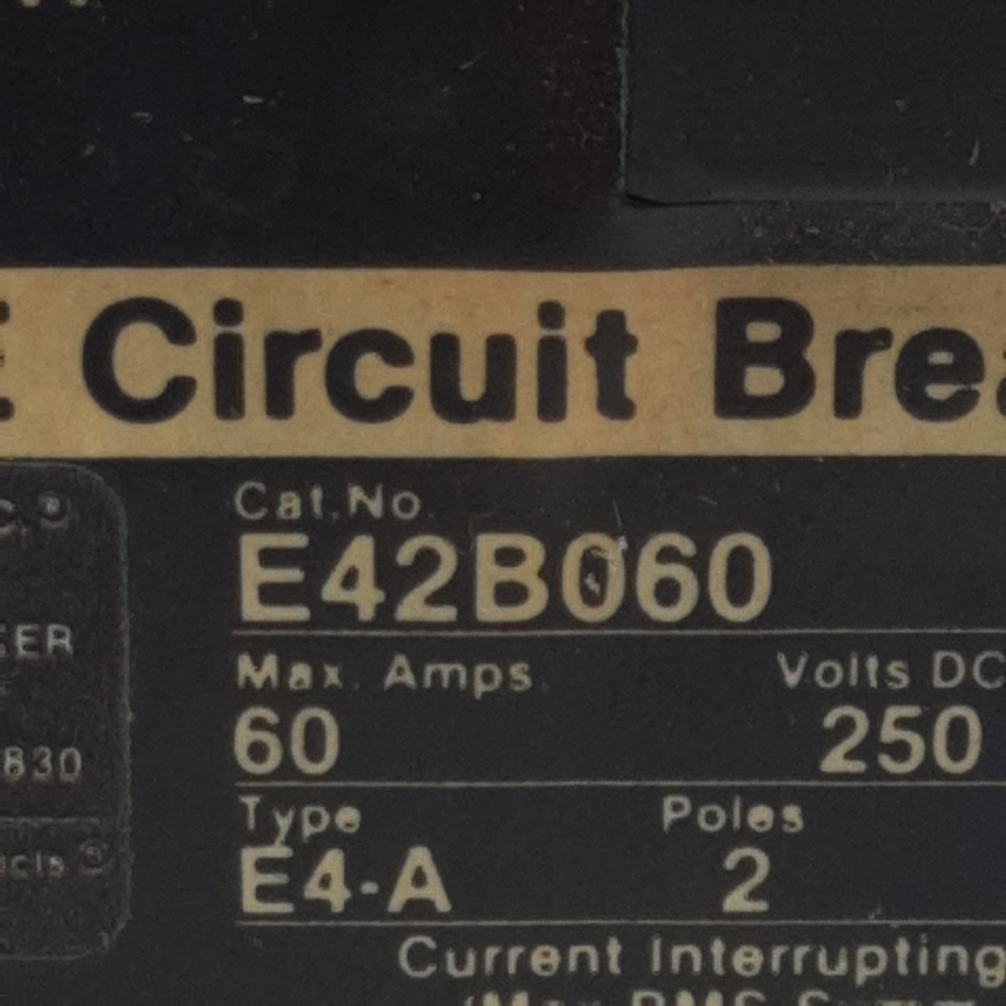 Used Siemens E42B060 I-T-E Circuit Breaker, 2-Poles, 60A 250VDC 480VAC 1-PH, Bolt-On