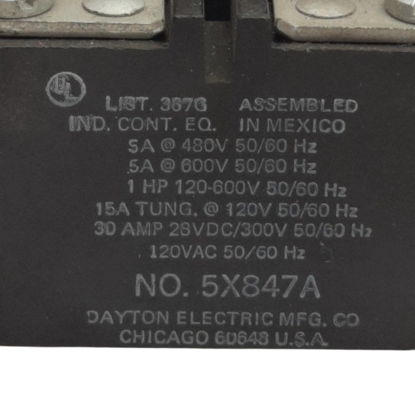 Used Dayton 5X847A General Purpose Relay, DPDT, 40A 300VAC/28VDC Contact, 120VAC Coil
