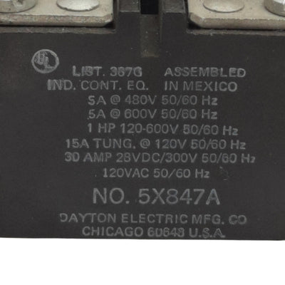 Used Dayton 5X847A General Purpose Relay, DPDT, 40A 300VAC/28VDC Contact, 120VAC Coil