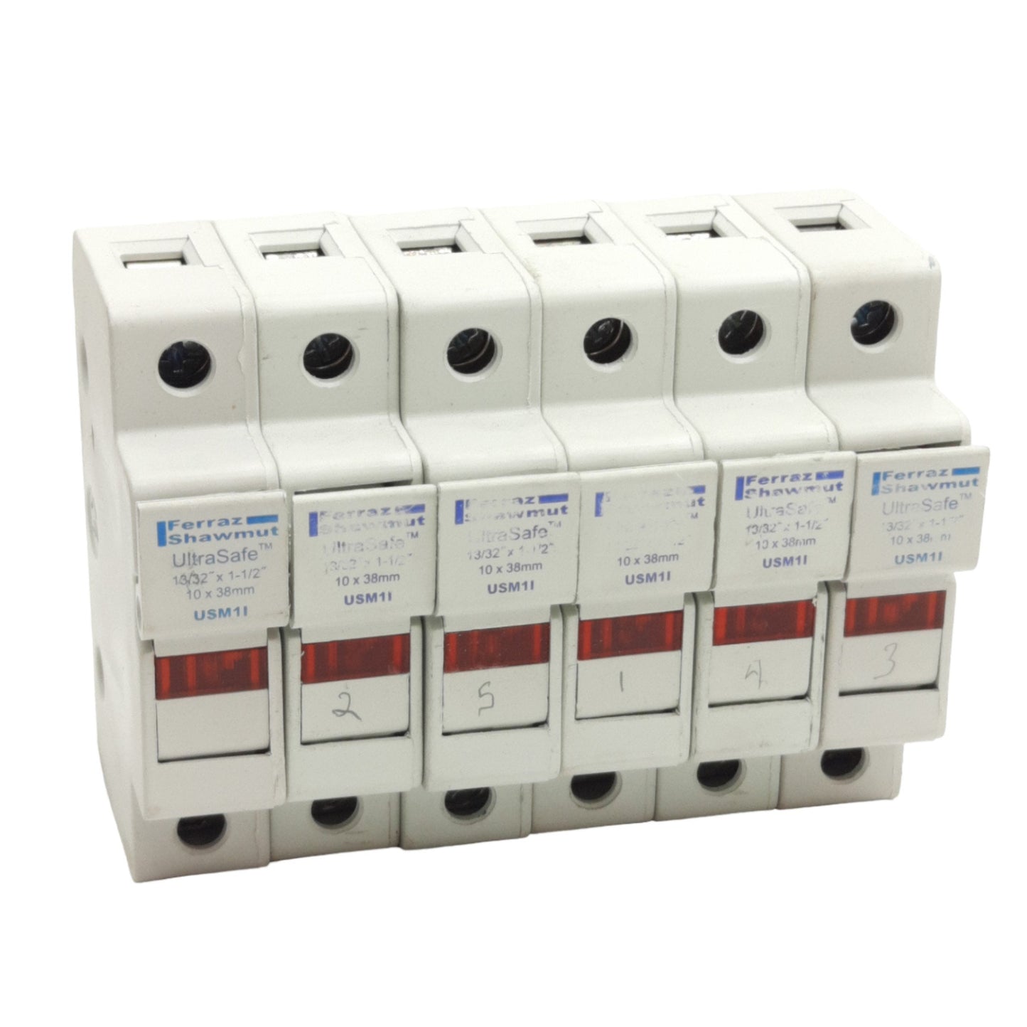 Used Lot of 6 Ferraz Shawmut USM1I Ultrasafe Fuse Holders 600VAC 30A, 1-Pole, 10x38mm