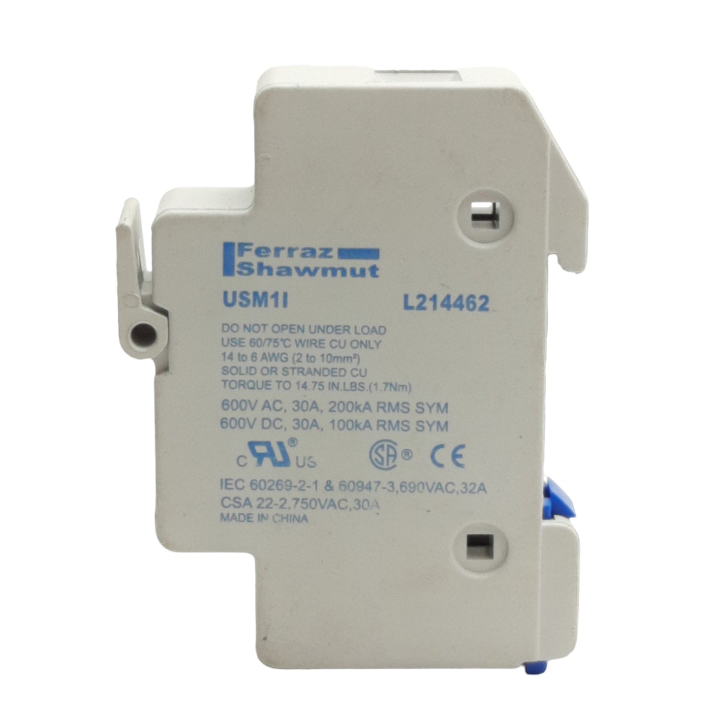 Used Lot of 6 Ferraz Shawmut USM1I Ultrasafe Fuse Holders 600VAC 30A, 1-Pole, 10x38mm