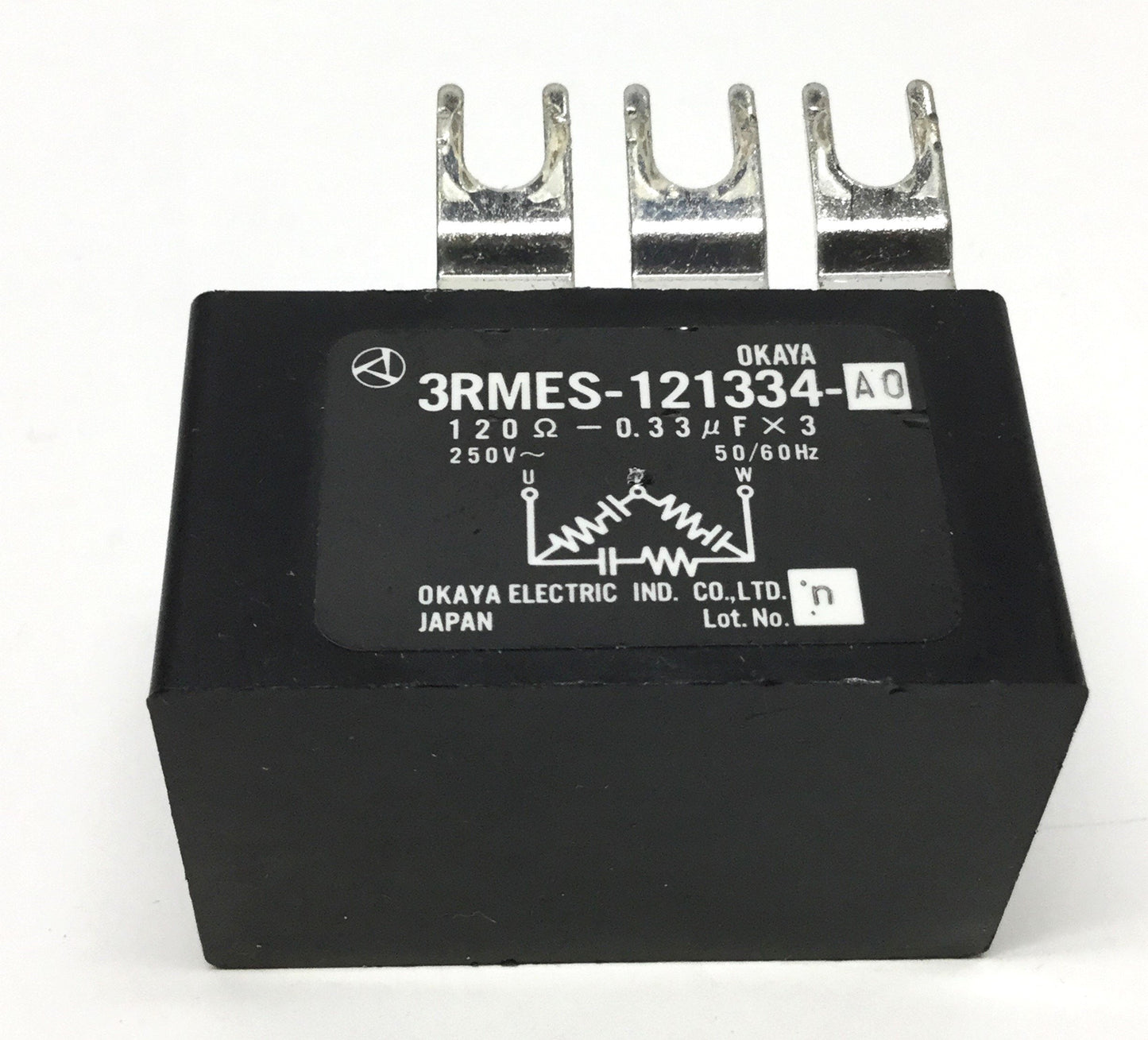 Used Okaya 3RMES-121334-AO 3-Phase Delta Relay Spark Quencher 120 Ohm 0.33µF 250V