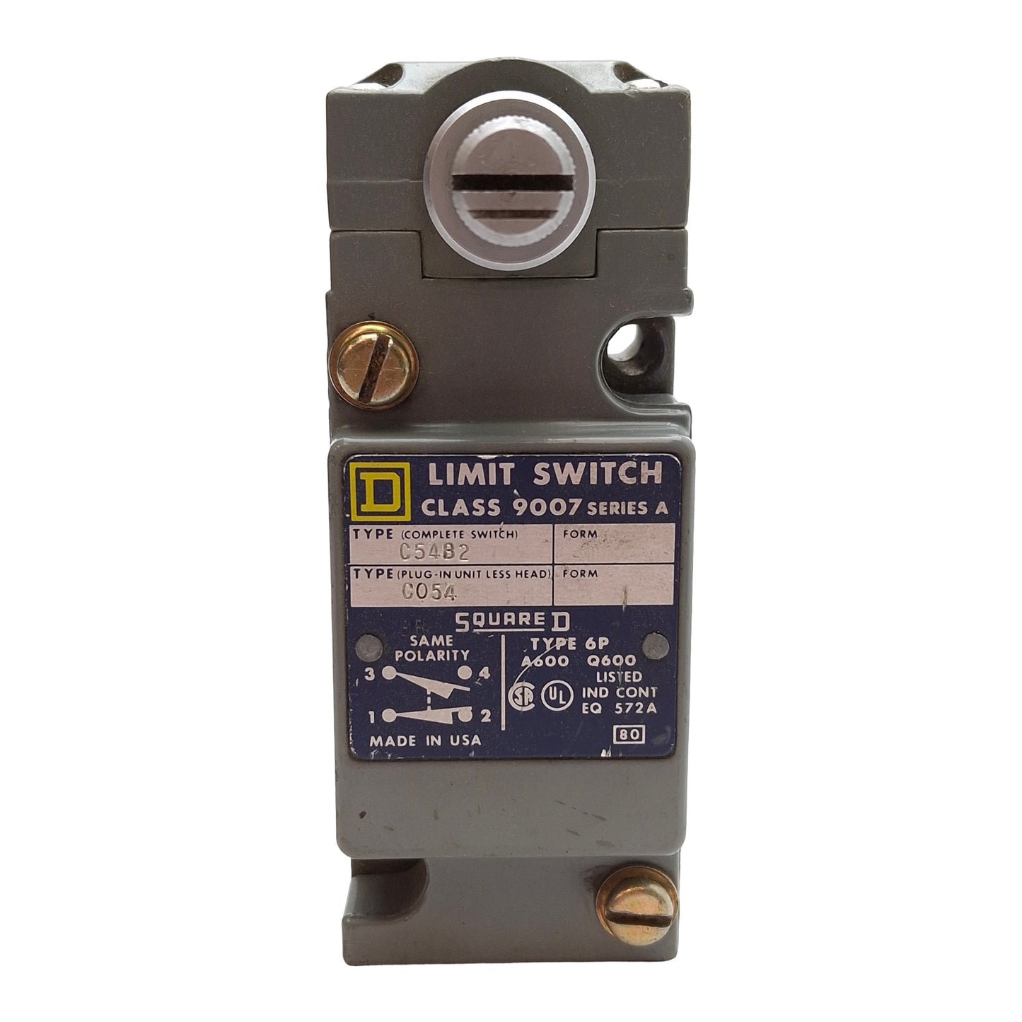 Used Square D 9007C54B2 Heavy Duty Rotary Limit Switch, 1NC+1NO, 600VAC 10A, 1/2NPT