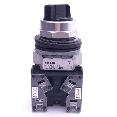 Used Allen Bradley 800T-H2 Selector Switch w/ 800T-XAY Contact, 1NO 1NC, 600VAC 5A
