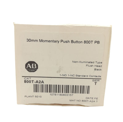 New Allen Bradley 800T-A2A Momentary Pushbutton Switch, Flush, Black, 30mm 1NO-1NC
