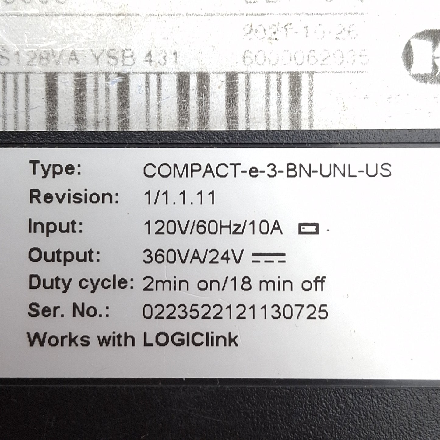 Used LOGICDATA COMPACT-e-3-BN-UNL-US Control Unit For Height-Adjustable Desk, 120VAC