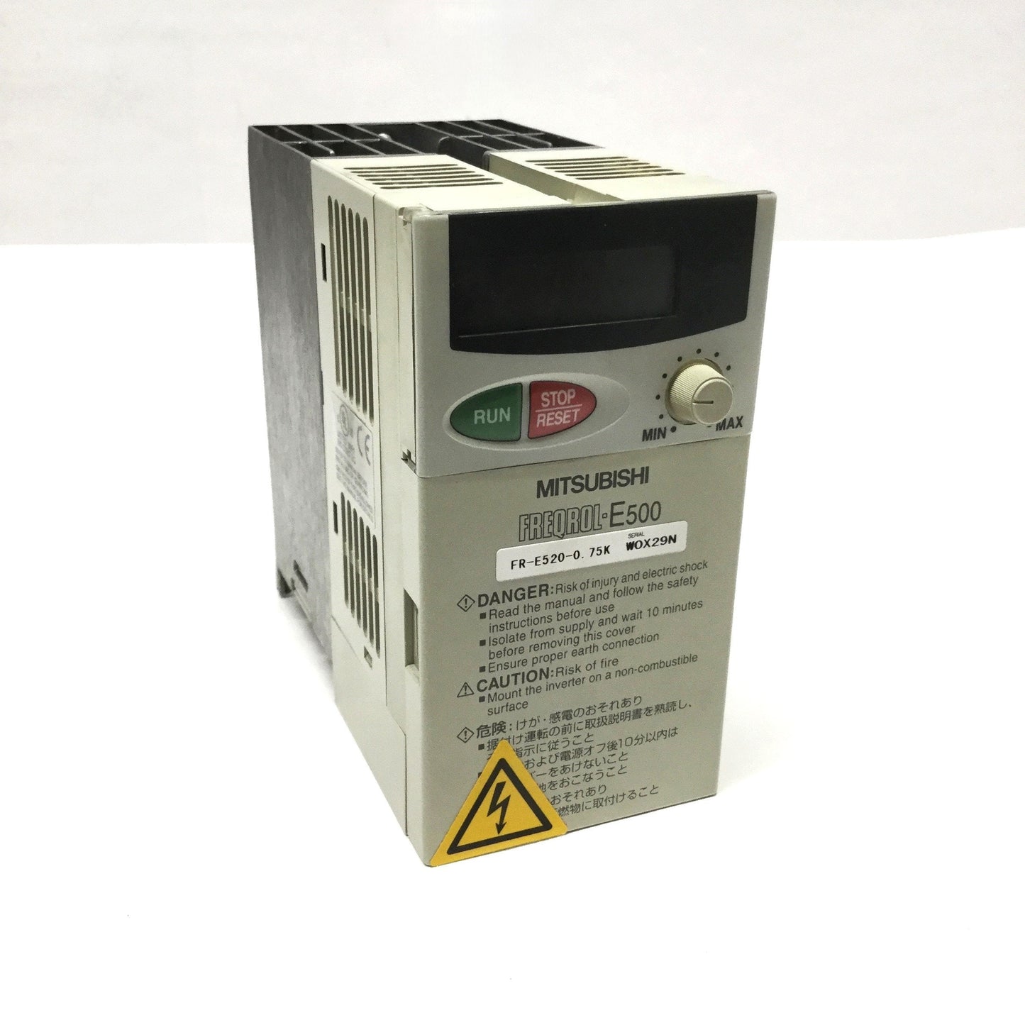 Used Mitsubishi FR-E520-0.75K FREQROL E500 Inverter Motor Drive, 1HP, 3PH 200-240VAC